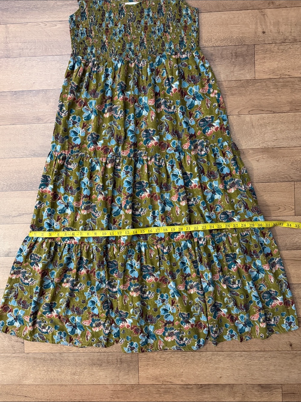 Natural Life Size Large Olivia Smocked Maxi Dress In Olive Floral Vacation Comfy - Picture 8 of 14